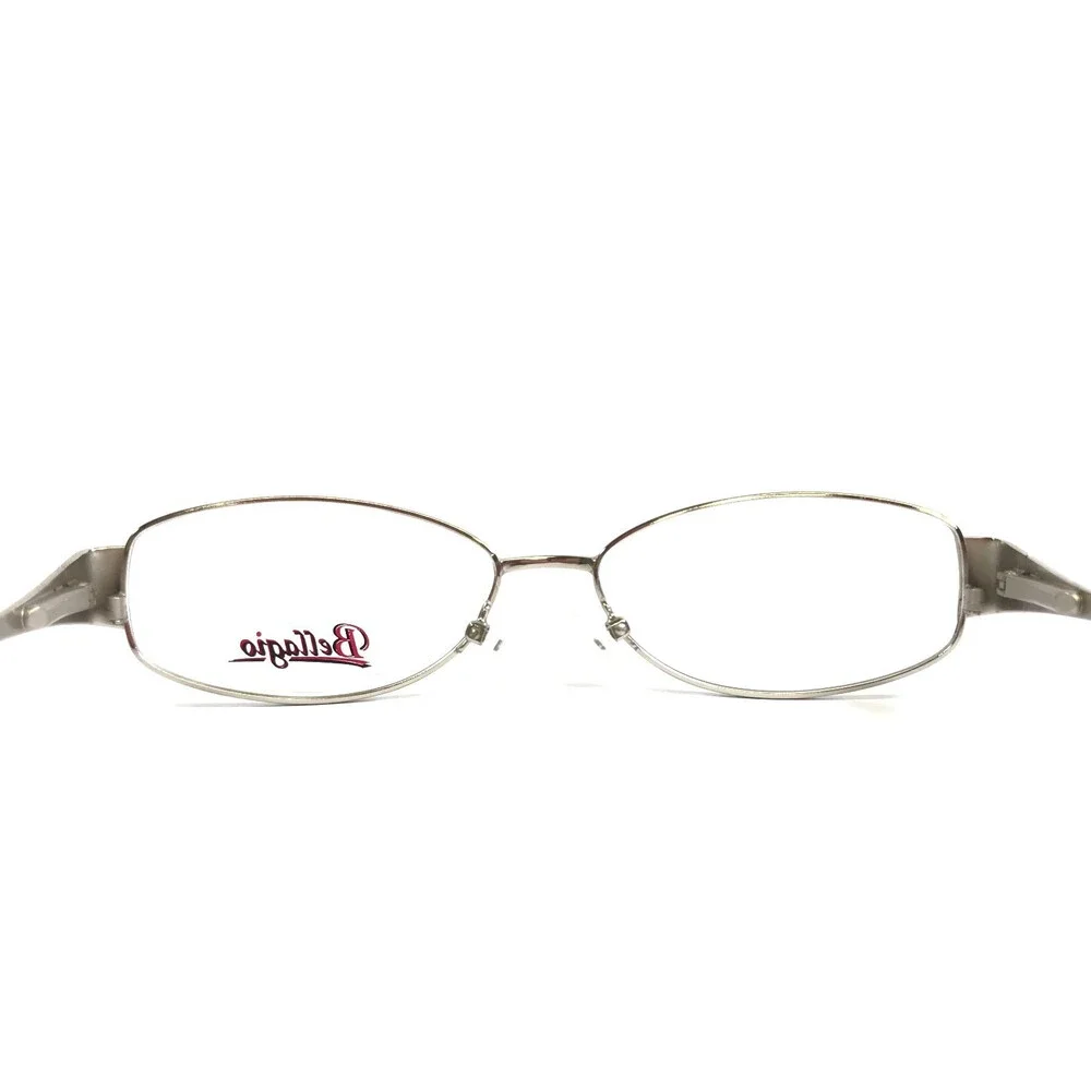 Bellagio Petite Eyeglasses Frames B718 C01 Shiny Silver Oval Wire Rim 53-15-135
